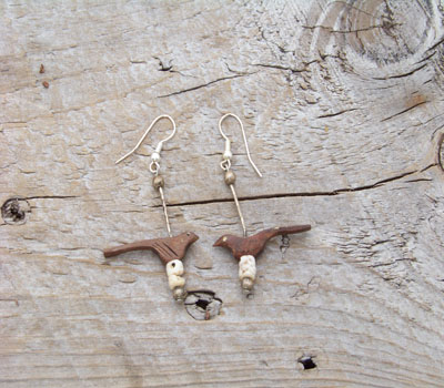 Native American Indian Carved Wood Eagle Earrings